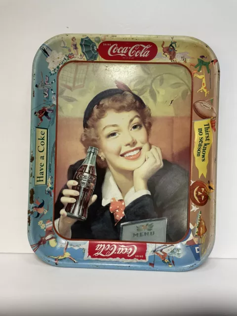 Original Vintage Coca-Cola Red Hair Girl w/Hat Advertising Serving Tin Tray Coke