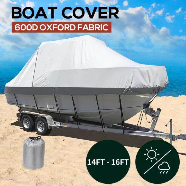 Boat Cover 14-16 FT Trailerable Weatherproof 600D Jumbo Marine Grade Heavy Duty