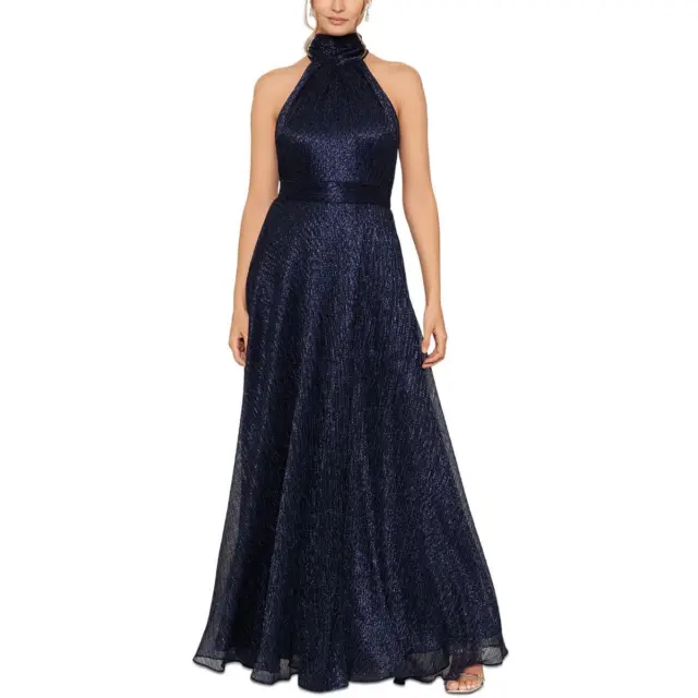 Betsy & Adam Womens Metallic Long Halter Evening Dress Gown BHFO 2945