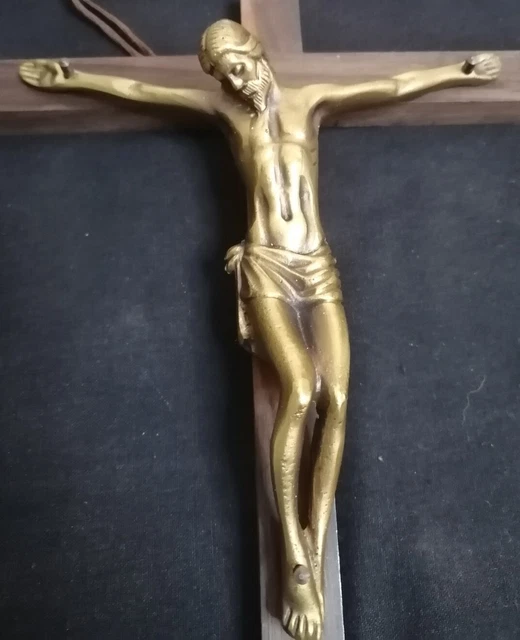 Pendentif Croix En Bronze Art Déco Jésus 1930 - Broche Vintage - Occasion