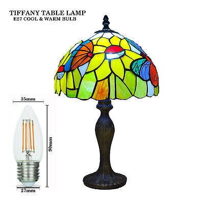 Tiffany 10'' Butterfly Style Stained Glass Shade Table Lamp For Living Room