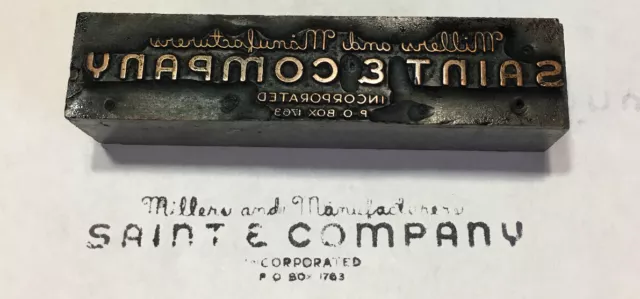 Letterpress Printing Block Saint & Company Miller And Manufacturers