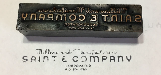 Letterpress Printing Block Saint & Company Miller And Manufacturers