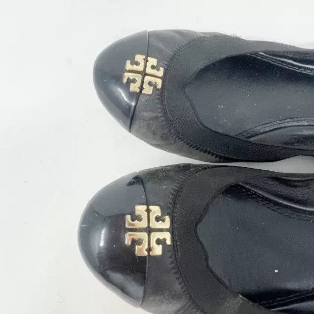 TORY BURCH Women’s Black Patent Leather Cap Toe Stretch Ballet Flats Size 6.5