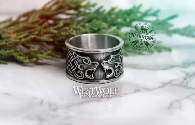 Wide Band Wolf or Bear Knot Ring - US Sizes 9/10/11/12/13 - Viking/Celtic/Fenrir 3