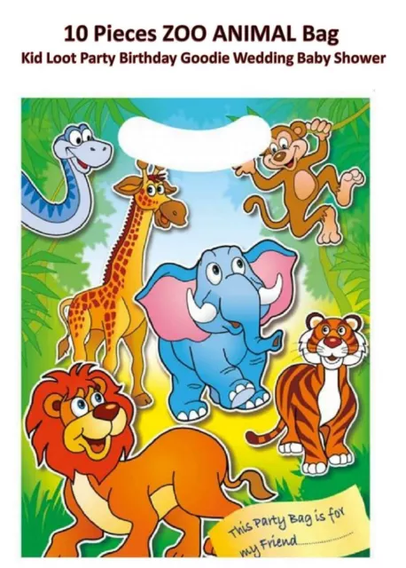 10 Piece ZOO ANIMAL Print Bag Kid Loot Party Birthday Goodie Wedding Baby Shower