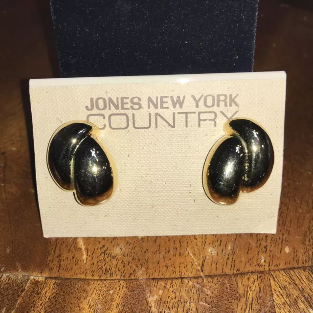 Jones New York Country Couture Clip On Earrings Gold Tone New Old Stock Vintage