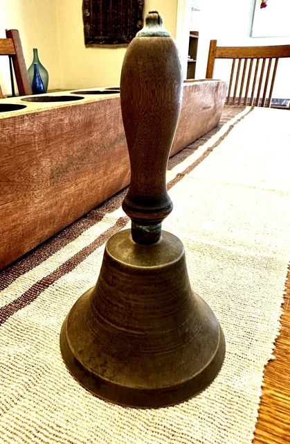 Vintage Solid Brass Hand Bell 7” School Teacher Antique