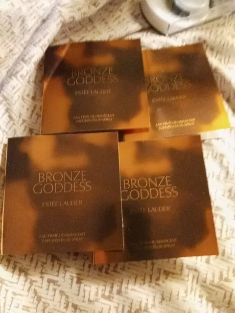 Lot of 4 Estee Lauder Bronze Goddess Eau Fraiche 0.05oz / 1.5ml Spray Samples