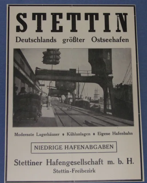 STETTIN Hafengesellschaft Ostseehafen  Werbung Reklame Werbeanzeige 1928