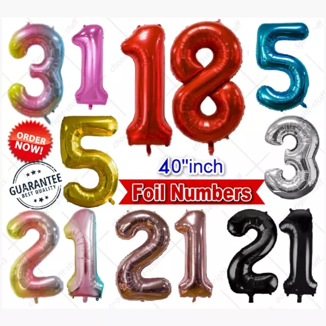 40" Giant Foil Number Balloons Self Inflating 16th 18th 21st Age Birthday Decor