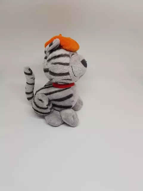 Doudou Peluche chat CARRE BLANC gris tigré noir chapeau orange CARREBLANC NEUF