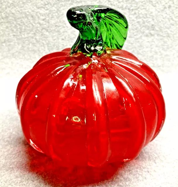 Hand Blown Art Glass Red Pumpkins w Stem Paperweight Holiday Decor Set of 3