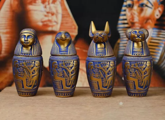 Set of four canopic jars organs Sculpture ancient Egyptian art heavy stone