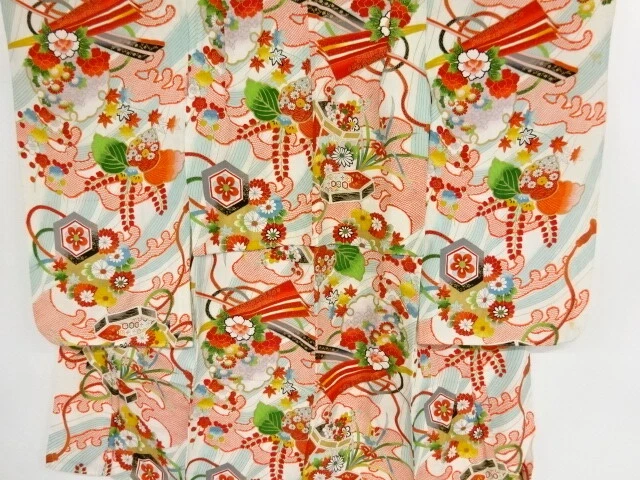 81331# Japanese Kimono / Antique Kimono For Girls / Kaioke With Floral Plants