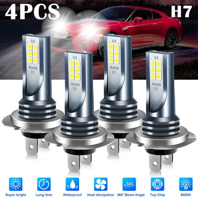 4x H1 LED Headlight Bulb Kit High Low Beam 220W 60000LM Super Bright 6000K White 2