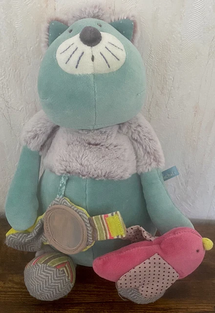 Moulin Roty Les pachats doudou peluche chat bleu gris oiseau et miroir État neuf