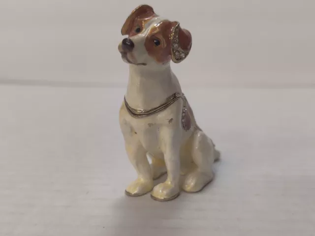 Kubla Crafts Sitting Jack Russell Dog Jeweled Enamel Hinged Trinket Box