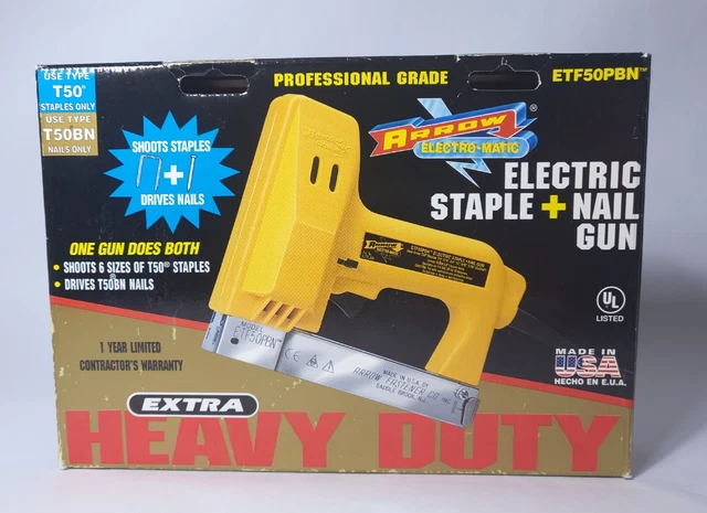 1998 grapa eléctrica vintage Arrow + pistola de clavos grado profesional ETF50PBN