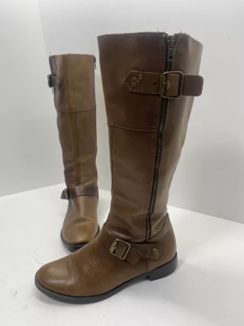 ALDO Brown Leather Zip Tall Buckle Riding Boots Women's Size 38 EU 7.5 US