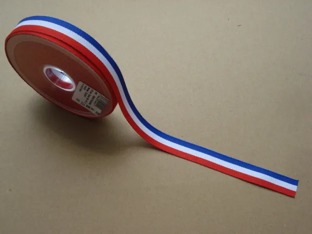 Ruban tricolore BLEU BLANC ROUGE 15mm Rouleau de 25 mètres(conscrits, medailles)