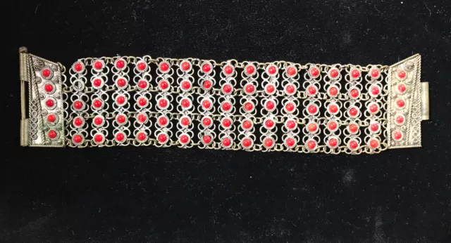 Vintage Tribal Mesh Link Silver over Copper Bracelet