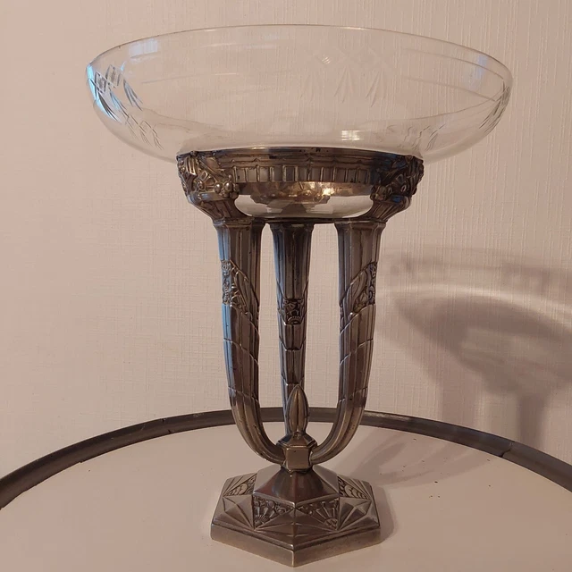 Plateau de centre de table octogonal en argent vintage poinçon OLRI - Arts de la table