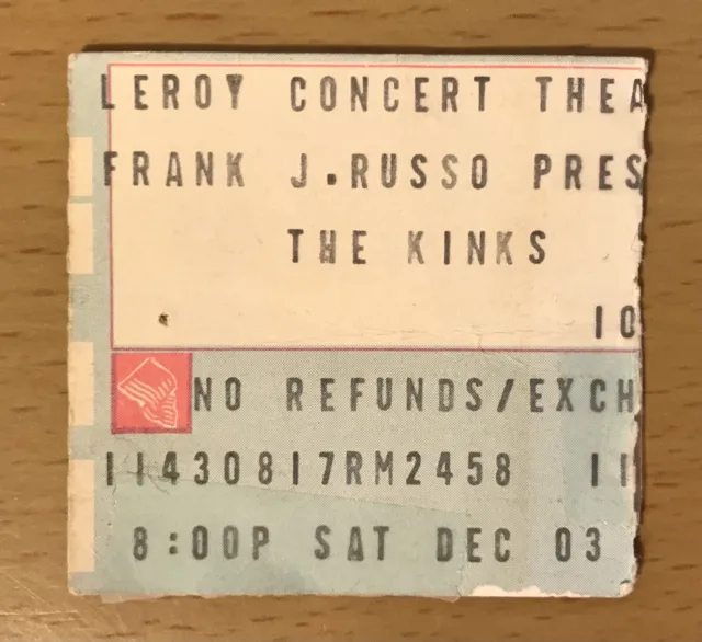 1977 The Kinks Sleepwalker Tour Pawtucket Ri 12/3 Concert Ticket Stub Ray Davies
