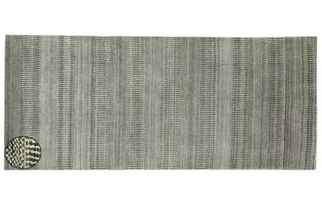 Herbe Tapis Gabbeh 60x200 Tissé à la Main D'Entrée Gris Couleur Unie Fait A