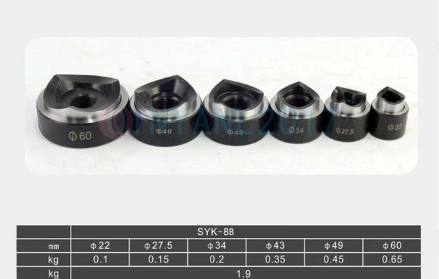 6 Die 22-60MM Hydraulic Knockout Punch Driver Kit Hole Tool molds