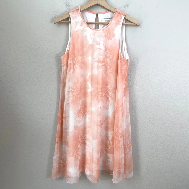 CALVIN KLEIN WOMENS 8 Coral Floral Shift Dress A Line Sleeveless $29.99 ...