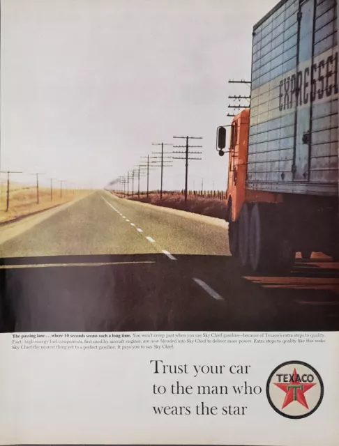 1963 Texaco Sky Chief Gasoline Transport Truck Highway Vtg Print Ad
