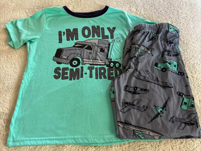 Carters Boys Green Gray Semitruck I’M ONLY SEMI-TIRED Short Sleeve Pajamas 12
