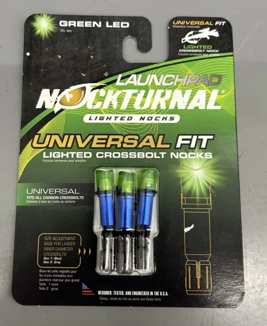 Launchpad Nockturnal Lighted Crossbolt Nocks 3pk Green LED Universal Fit NT-775