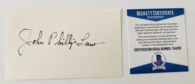 John Phillip Law Signed Autographed 3x5 Card BAS Beckett Certified Barbarella