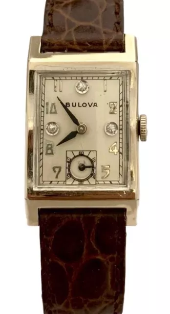 Vintage Bulova 14K White Gold Hand Winding Diamond Dial Circa 1960s Watch