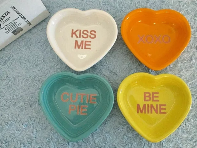 Fiesta Ware USA 4 Candy Heart Bowls $169 Cutie Pie, Be Mine, Kiss Me, XOXO NIB