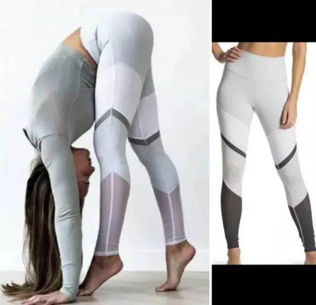 ALO Yoga Goddess Women High Waist Leggings Pants Color Block XS White/Grey HOT!