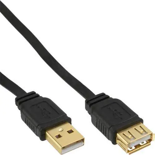 3x InLine USB 2.0 Flachkabel Verlängerung A Stecker/Buchse schwarz/gold 0,5m