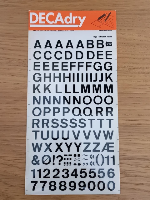 SELTEN Vintage DECAdry Nr. 202 Reibtransfers Zahlen & Buchstaben