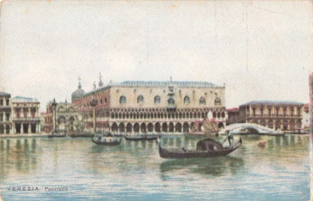 Venice Italy, Panorama St. Mark's Square Gondolas Boats, Vintage Postcard