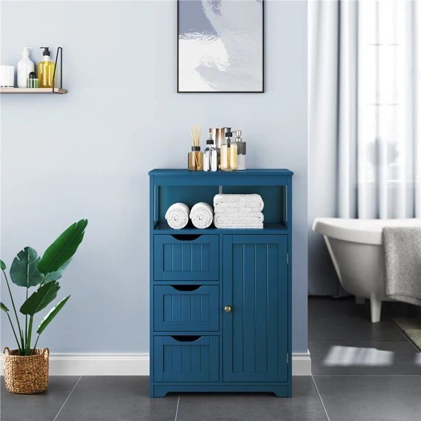 Wooden Bathroom Floor Cabinet Multiple Tiers Storage Organizer 3 Drawers