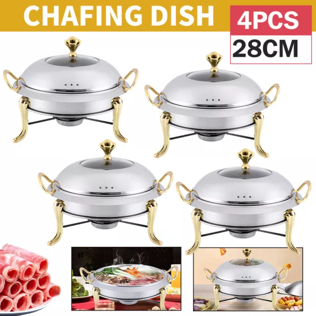4Pack 28cm Commercial Chafing Dish Buffet Chafer Food Warmer Stainless Steel Pot