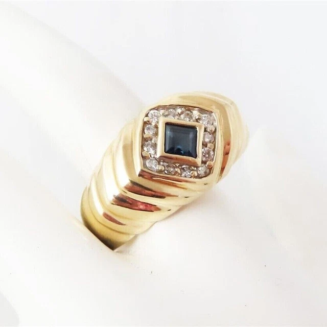 0.64 Ct Natural Blue Sapphire & Diamond Men's Engagement Ring in 14K Yellow Gold
