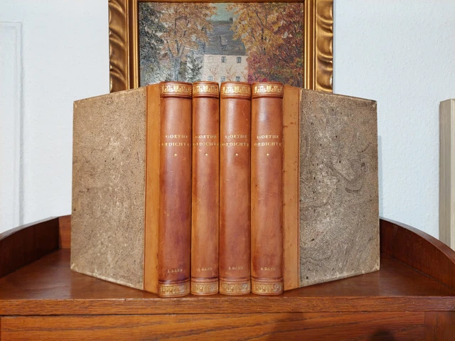 GOETHE GEDICHTE Luxusausgabe Pressendruck 4Bände 1924 BÜTTEN Leder HANDEINBAND