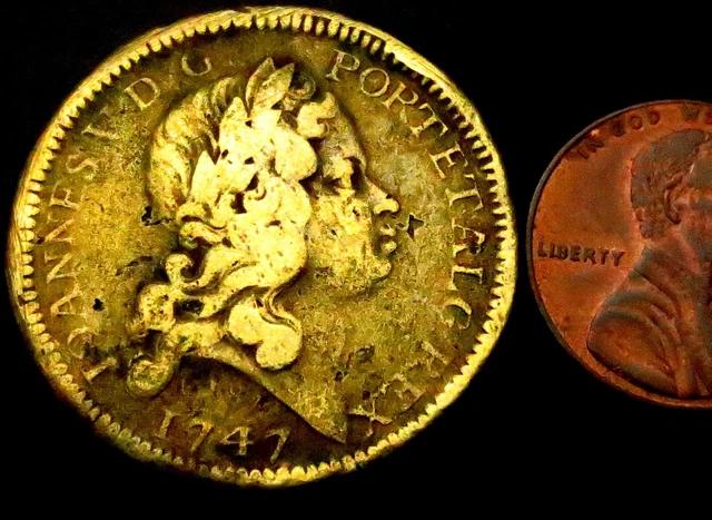 W916: 1747 dated Coin Weight - Portugal - "Double Joe" - Johannes V - chunky!