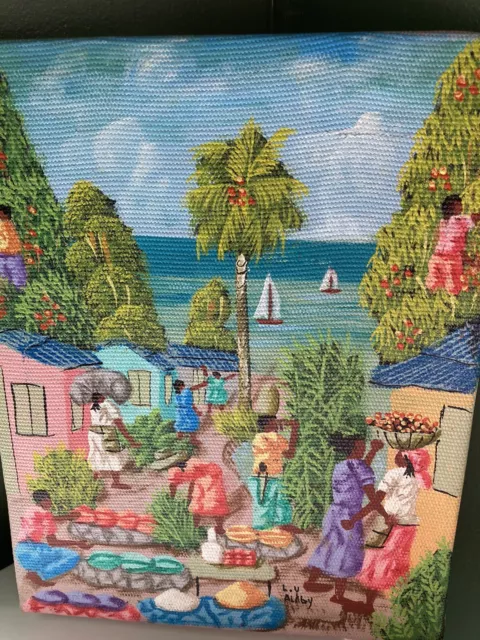 L Y Alaby Haitian Painter's Colorful Canvas of Seaside Village Market