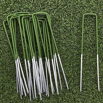 100 Half Green Artificial Grass Turf U Pins Metal Galvanised Pegs Staples Weed