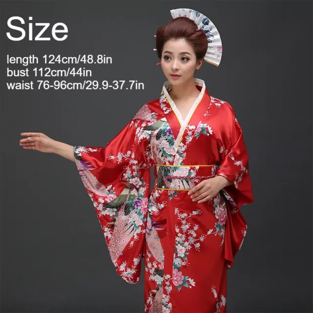 Lady Floral Japanese Kimono Satin Robe Yukata Geisha Costume Show Cosplay Soft 8