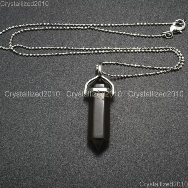 Natural Gemstones Hexagonal Pointed Reiki Chakra Pendant Necklace 18K Silver